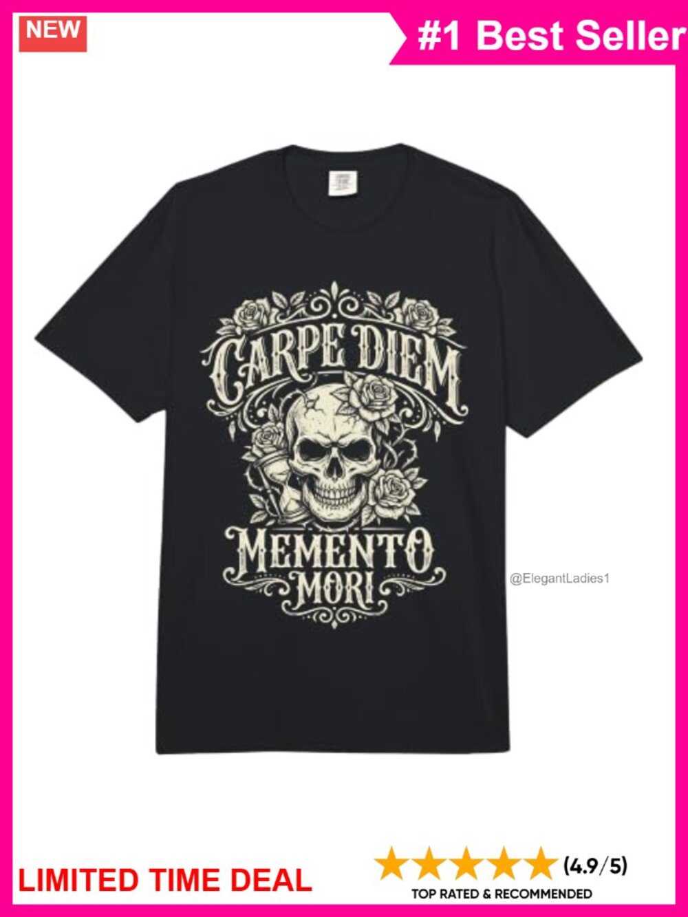 Gothic Carpe Diem Memento Mori Skull Roses Heavyweight T-Shirt